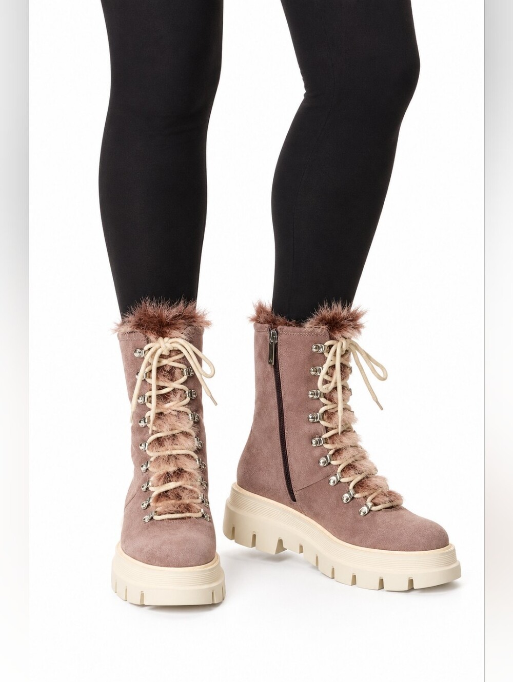 Aquatalia Shailene US 8 Blush Suede Fur Lace Up Weatherproof Boots New